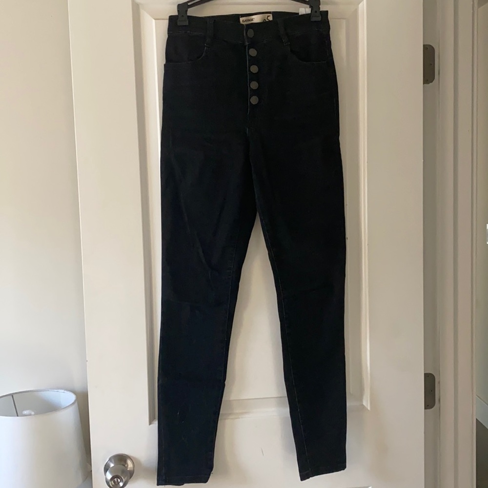 Exposed Button Fly Black Skinny Jeans
